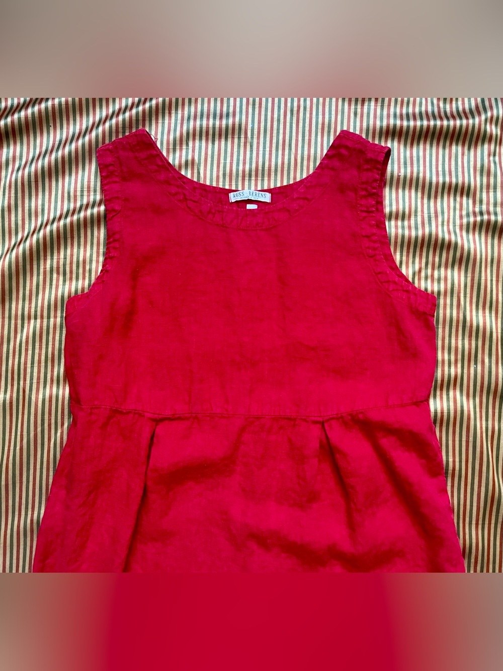 Vintage Russ Berens Malibu Red Linen Dress Made USA Sleeveless Minimalist Sz S